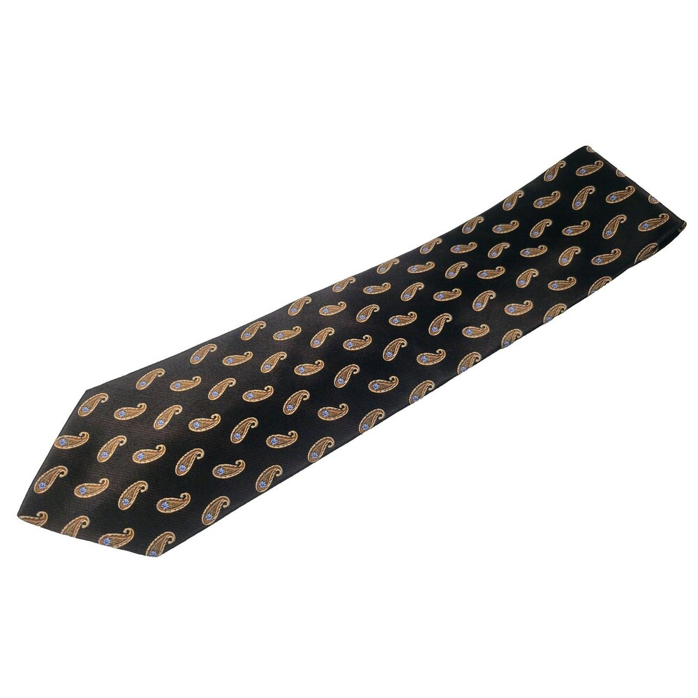 Kolte Men's 100% Silk Tie Made in Italy - Classic Paisley Brown/Black Blue Gold